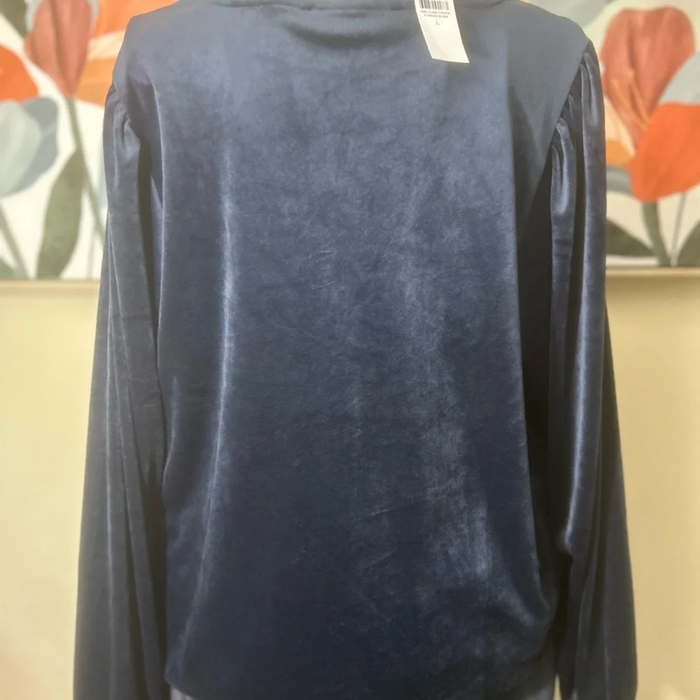 LOFT Midnight Blue Micro-Velvet Blouse - Picture 3 of 5